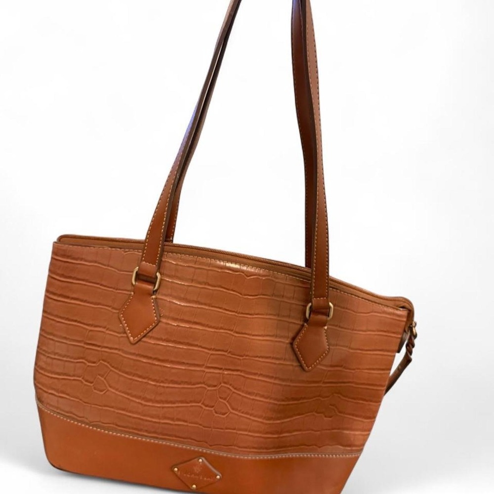 St John's Bay Cognac Brown Faux Crocodile Embossed Tote Bag Shoulder Purse